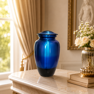Metallic Blue Cremation Urn for Human Ashes | Adult <b>Memorial</b> <b>Keepsake</b> | Funeral Burial Vessel with Secure Lid | Elegant - Product Image 3