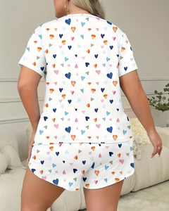 Women 2 Piece Set Heart Print Short Sleeve Top With Shorts Casual Loose Fit Spring Summer Wear - Product Image 5