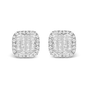 Orecchini a lobo in oro bianco 10K con moissanite da 7/8 carati, design Princess e Halo, colore I-J e purezza I1-I2 - Product Image 1