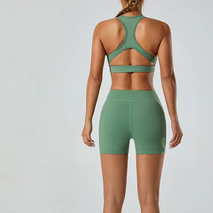 Soutien-gorge de sport pour femme, couleur unie, sans couture, col en V profond, dos nageur, maintien moyen, pour yoga et fitness, respirant et séchage rapide - Product Image 5