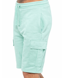 Shorts cargo en coton vert menthe uni pour hommes, avec cordon de serrage et poches latérales, style bermuda décontracté, taille mi-haute - Collection 2026 (Vente en gros) - Product Image 4