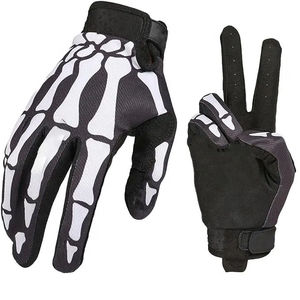 <b>Skeleton</b> Print <b>Full</b> Finger Cycling Gloves With Hook And Loop Closure Non Slip Nylon Unisex Outdoor Racing Gloves - Product Image 1