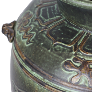 Wholesale <b>Ceramic</b> <b>Vases</b> Imitative-antique <b>Ceramic</b> Jar with Brown Chrysanthemum Patterns Blue Glaze Home Decoration - Product Image 3