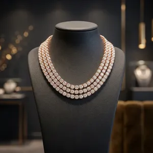 Round Brilliant Cut Solid Rose <b>Gold</b> Diamond <b>Tennis</b> <b>Necklace</b> Lab Grown IGI Certified Luxury Women's Wedding Jewelry Charm Chain - Product Image 3