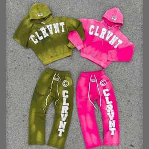 Ensemble sweat à capuche et pantalon de survêtement assorti pour homme Luciva Industry, vert olive et rose uni, léger, 100 % coton, écologique, grandes tailles - Product Image 1