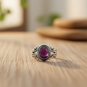 Bague vintage en argent sterling 925 avec améthyste, sertie en clos, pierre ovale violette, bijou unisexe pour usage quotidien - Product Image 3