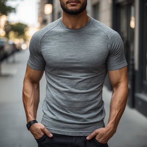 Knitted Casual Spandex Nylon <b>Men</b> T Shirt <b>Stretch</b> Breathable Lightweight Tee with OEM ODM Customization - Product Image 3