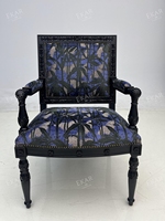 Fauteuil de style Old Money, chaise rembourrée à motif floral vintage avec pieds en bois sculpté pour salon, siège élégant et classique