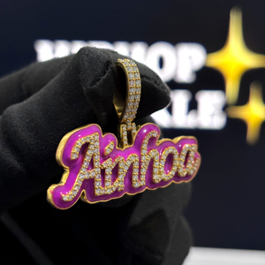 Collar Personalizado con Nombre en Estilo Hip Hop, Plata de Ley 925, Moissanita VVS, Esmalte Rosa Intenso, Fabricante, Fábrica OEM, Unisex - Product Image 4