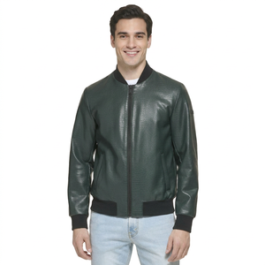 Men's Custom Logo Cow Skin Leather <b>Jacket</b> Solid Color Streetwear With Stand Collar New Condition Fabric Online <b>jacket</b> for men - Product Image 1