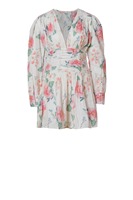 Robe mini en coton tissé style bohème écoresponsable, coupe trapèze, col en V, motif floral intégral, idéale pour les tenues décontractées et les vacances.
