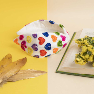 <b>Rainbow</b> <b>Sequin</b> Heart Eco-Friendly Unisex Headband White Padded Hair Accessory Handmade Statement Pride Fashion Hair Wrap - Product Image 2