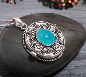 NIKHIL GEMS Natural Chalcedony Pill Box Pendant Handmade 925 Sterling Silver Vintage Engagement Secret Compartment <b>Locket</b> - Product Image 1