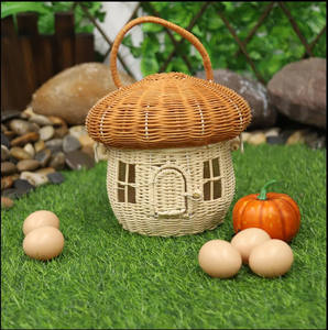 Mushroom shaped rattan children hand <b>bag</b> kid toy handbag <b>basket</b> lovely natural wicker <b>bags</b> for babies - Product Image 6