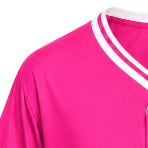 Maillot de baseball rose vif pour femme avec patch brodé, manches courtes, boutons sur le devant, col en V, bordure blanche, vêtements de sport décontractés pour équipe - Product Image 5