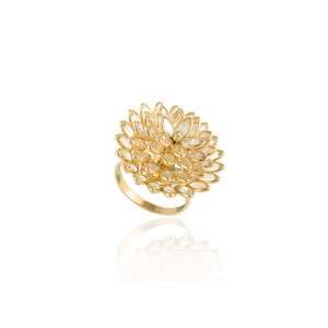 14K <b>Gold</b> Plated Rainbow Moonstone Sunflower Gemstone <b>Ring</b> for Wedding Engagement - Product Image 4