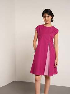 Vestido Midi Magenta sin Mangas, Corte en A, Cuello Redondo, Algodón Tejido, Uso Diario Informal, con Bolsillos, Color Sólido, Transpirable, Corte Regular - Product Image 4