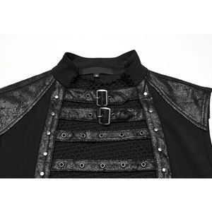 เสื้อกั๊กหนังเทียมสีดำสไตล์โกธิคพังก์ประดับหมุดตาข่ายระบายอากาศสำหรับผู้ชาย - Product Image 3