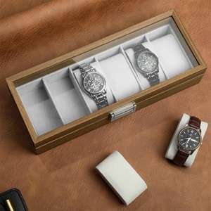 AHTE MANUEXPO UR-065 6-Slot Display Case Glass Lid Wooden <b>Soft</b> Velvet Interior Elegant Wrist Watch Storage <b>Box</b> for Men's Women's - Product Image 6
