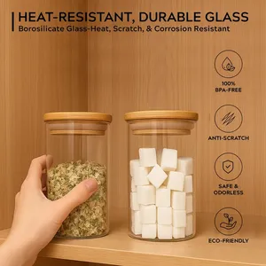 Custom Borosilicate <b>Glass</b> <b>Food</b> <b>Storage</b> Jar Bamboo Lid Heat Resistant Scratch Resistant BPA Free Kitchen <b>Container</b> - Product Image 3