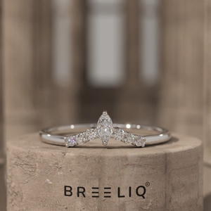 Marquise Diamond Tiara Ring 14K Solid Gold Lab Grown Diamond Curved Crown Band Stackable <b>Bridal</b> Fine Jewelry - Product Image 4