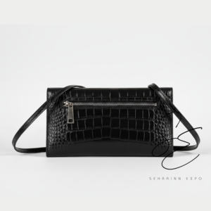 <b>Croc</b> Embossed Genuine Leather Handbag Western Crossbody Saddle Bag <b>Women</b> Snap Closure <b>Black</b> Shoulder Purse OEM - Product Image 5