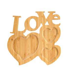 Plateau de service en bois en forme de cœur avec porte-bougie chauffe-plat, plateau familial pour le petit-déjeuner - Product Image 1
