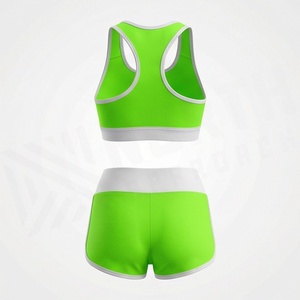 Women's 2 Piece Sports Set Green Solid High Waist Shorts and Racerback Crop Top Quick Dry Knitted Activewear Spring Summer Wear - Product Image 2