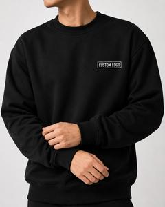 Sudadera de punto para hombre de 400 GSM, negra, con cuello alto, ajuste holgado, color liso, con logo personalizado impreso frontalmente, bolsillo, informal, para invierno, MOQ bajo - Product Image 5