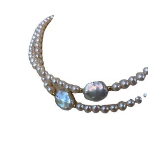 Collar de Perlas Barrocas Naturales con Textura Gris Avanzada, Cadena de Clavícula de Lujo Ligero con Baño de Oro de 14K para Mujer - Product Image 5