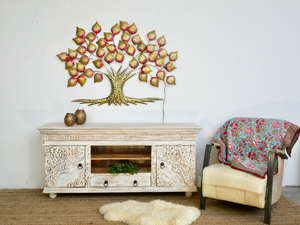 Mueble de TV de Madera Maciza, Soporte de TV Rústico, Consola Multimedia de Madera Hecha a Mano, Mueble de Almacenamiento para Sala de Estar, Extensible y con Acabado Liso - Product Image 2