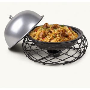 Olla Redonda Única de Acero Inoxidable con Soporte de Malla de Alambre de Hierro y Tapa de Cúpula Plateada, Calentador de Alimentos para Hostelería y Catering - Product Image 4