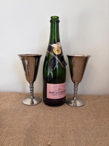 Wedding Occasion Set of 2 Factory Sale Handmade Metal Goblets Bell Shape Long Stem Wine <b>Glasses</b> - Product Image 4
