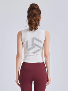 Chaleco Deportivo Vintage Ajustado, Absorbente de Sudor, de Secado Rápido, con Cuello de Lazo, Sin Mangas, con Cierre, para Mujer, Chaleco de Fitness Ajustado con Cuello Redondo - Product Image 6