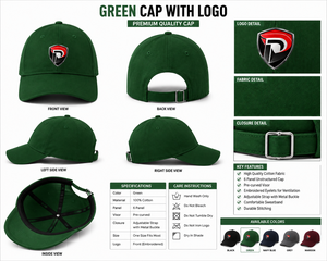 Casquette de baseball verte à 6 panneaux, logo lettre gaufré imprimé par transfert thermique sur le panneau avant, casquette décontractée ajustée unisexe adulte en coton - Product Image 6