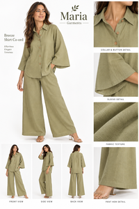Ensemble 2 pièces style vacances le plus vendu - Blouse boutonnée vert olive et pantalon décontracté à jambes larges en lin/coton respirant - Vente en gros - Product Image 3