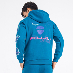 เสื้อฮู้ดดี้โอเวอร์ไซส์ผ้าคอตตอนหนานุ่มพิมพ์ลายสตรีทแวร์สุดหรูประดับโลโก้คริสตัลสำหรับผู้ชาย - Product Image 2