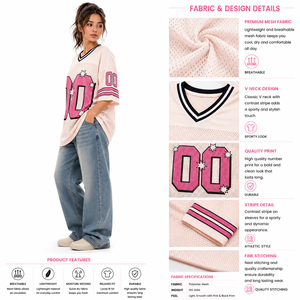 Camiseta Deportiva de Malla Personalizada de Alta Calidad, Cuello en V, Manga Corta, Corte Holgado, Diseño Gráfico de Estrellas y Números, Estilo Urbano Y2K, Venta al Por Mayor - Product Image 6