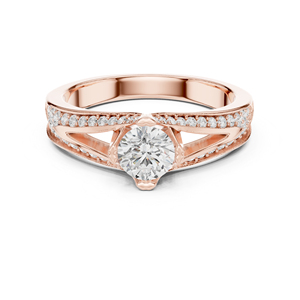 Bague de fiançailles en or rose 14 carats avec diamant rond de 1,06 carat cultivé en laboratoire pour femmes, certifiée IGI, plaquée or |   Nouveau diamant cultivé - Product Image 1