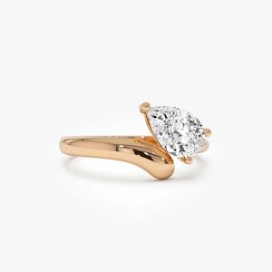 Modern Timeless Design 1 Carat Pear Shaped Lab Grown Diamond Curved <b>Solitaire</b> Engagement <b>Ring</b> 14K Gold Elegant - Product Image 3