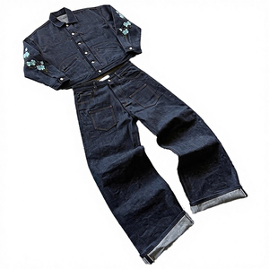 AL SWANS INTERNATIONAL Ensemble veste et jean en denim pour homme, broderie florale, style vêtements de travail respirant, vêtements d'extérieur en coton tricoté pour l'hiver - Product Image 3