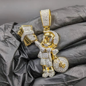Luxury Iced Cartoon Money <b>Boy</b> VVS Moissanite IGI Certified Claw Setting Charm Pendant <b>Necklace</b> 925 Sterling Silver Hip Hop Bling - Product Image 1