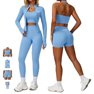 Conjunto de Yoga de 4 Piezas de Secado Rápido para Mujer, Top Corto de Cintura Alta, Leggings Largos, Sujetador Deportivo, Chaqueta con Cierre, Transpirable - Product Image 2