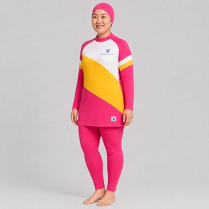 Ensemble de bikini modeste pour femme, couleur entièrement personnalisable, coupe haute, deux pièces, imprimé, logo avant, fermetures éclair, séchage rapide, burkini de bain - Product Image 2