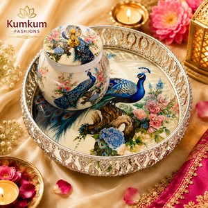 Peacock Print Religious Metal Handmade Multifunction Tray Wedding Favor Indian Gift Trays Bridesmaid Hamper Basket Haldi Mehndi - Product Image 3