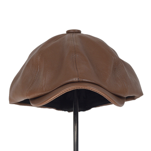Casquette plate unisexe en cuir PU marron, toile/velours, broderie à la main, style anglais, décontractée, respirante, réglable, chapeau d'extérieur pour adultes - Product Image 3