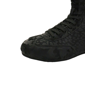 Chaussures de boxe respirantes en cuir à tige haute, à lacets, avec accent bleu personnalisable, pour adultes unisexes - Product Image 3