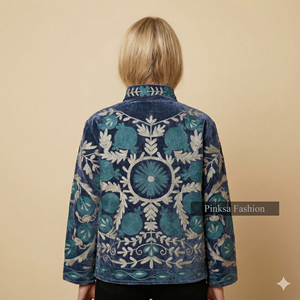 Veste de luxe pour femme en velours brodé à la main de style bohème, doublure en coton respirant et à séchage rapide, écologique, automne/hiver - Product Image 6