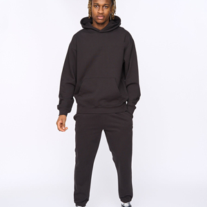 Ensemble de survêtement pour homme noir à capuche, couleur unie, coupe décontractée, respirant, léger, sweat-shirt et pantalon, tenue d'hiver - Product Image 1