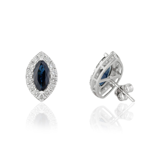 Boucles d'oreilles clous en or blanc K14 massif avec saphir bleu et diamant naturels 6x11mm, style cluster, dernières nouveautés OEM ODM, bijoux de déclaration - Product Image 5